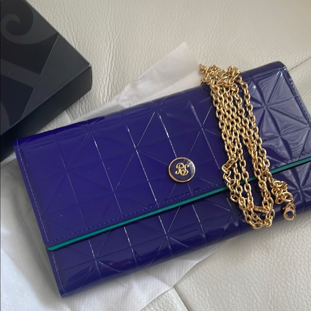 Pierre Cardin Purple clutch wallet with gold chain with box